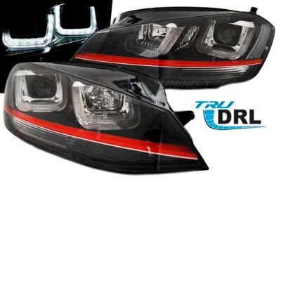 All in Point Μπροστινά Φανάρια Set Για Vw Golf VIΙ (7) 12-17 TRU DRL U-Type GTI Μαύρα/Κόκκινο H7/H1 Με Μοτέρ Sonar 0015824
