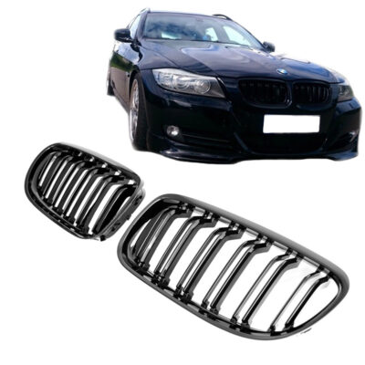 VL Garage - Καρδιές Μάσκας Για Bmw 3 E90 /E91 08-11 M4 Look Με Διπλή Γρίλια Μαύρο Γυαλιστερό 2 Τεμάχια - VL-0009599