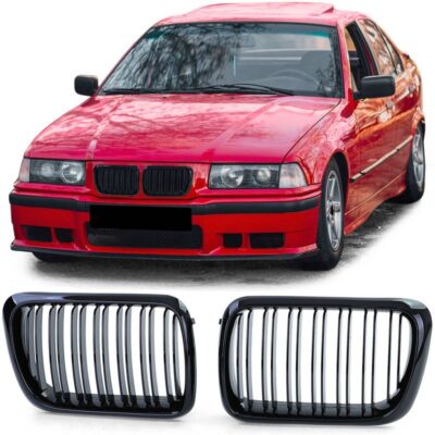 VL Garage - Καρδιές Μάσκας Για Bmw 3 E36 96-99 M4 Look Με Διπλή Γρίλια Μαύρο Γυαλιστερό 2 Τεμάχια - VL-0016644