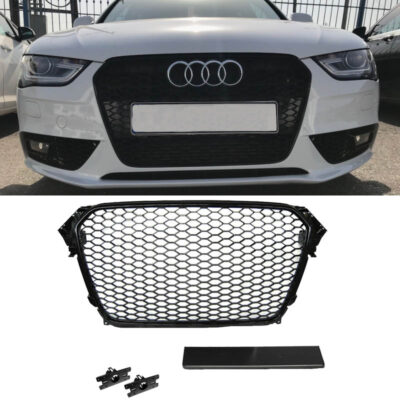 VL Garage - Μάσκα Για Audi A4 B8 11-15 RS4 Look Κυψελωτή Γυαλιστερό Μαύρο 1 Τεμάχιο - VL-0017054