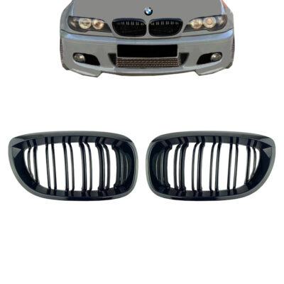 VL Garage - Καρδιές Μάσκας Για Bmw 3 E46 03-06 Coupe/Cabrio M4 Look Με Διπλή Γρίλια Μαύρο Γυαλιστερό 2 Τεμάχια - VL-0026909