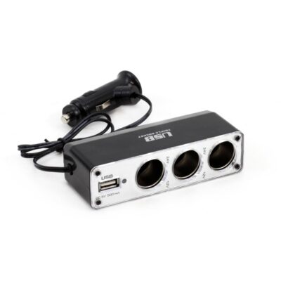 VL Garage - ΑΝΤΑΠΤΟΡΑΣ ΑΝΑΠΤΗΡΑ ΤΡΙΠΛΟΣ+ 1 USB 500mA ΜΕ ΚΑΛΩΔΙΟ 30cm 12/24V 2A MAX AMiO - 1 ΤΕΜ. - VL-01706