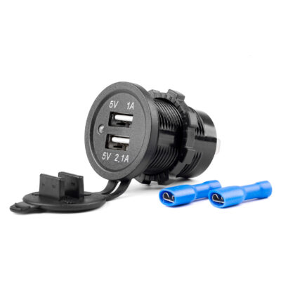 VL Garage - ΠΡΙΖΑ ΜΕ 2 ΘΥΡΕΣ USB ΚΑΙ ΚΑΠΑΚΙ ΜΑΥΡΗ 12/24V 5V 3.1A Φ37 mmχ51mm MOD-03 - VL-02853