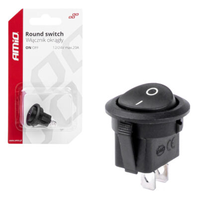 VL Garage - ΔΙΑΚΟΠΤΗΣ ON/OFF 2 ΕΠΑΦΩΝ 12V 20A ΣΤΡΟΓΓΥΛΟΣ Φ20mm ΜΑΥΡΟΣ AMIO - 1 τεμ. - VL-03083