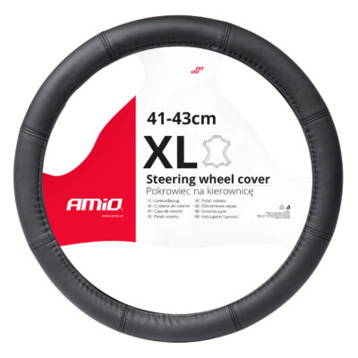 VL Garage - ΚΑΛΥΜΜΑ ΤΙΜΟΝΙΟΥ ΑΠΟ ΤΕΧΝΟΔΕΡΜΑ 41-43CM SWC-48-XL ΣΕ ΜΑΥΡΟ ΧΡΩΜΑ ΜΕ ΜΑΥΡΕΣ ΡΑΦΕΣ AMIO - 1 ΤΕΜ. - VL-03548