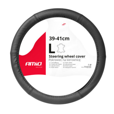 VL Garage - ΚΑΛΥΜΜΑ ΤΙΜΟΝΙΟΥ ΑΠΟ ΤΕΧΝΟΔΕΡΜΑ (L) 39-41cm SWC-50-L ΣΕ ΜΑΥΡΟ ΧΡΩΜΑ ΤΡΥΠΗΤΟ ΜΕ ΜΑΥΡΕΣ ΡΑΦΕΣ AMIO - 1 ΤΕΜ. - VL-03557