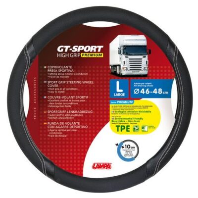 VL Garage - Κάλυμμα Τιμονιού Φορτηγού GT-SPORT Μαύρο με Ασημί Ραφή - 46/48 cm Large - VL-98009