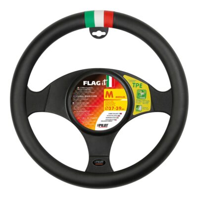 VL Garage - ΚΑΛΥΜΜΑ ΤΙΜΟΝΙΟΥ FLAG IT (ΣΗΜΑΙΑ ΙΤΑΛΙΑΣ) (M) 37/39cm ΔΕΡΜΑΤΙΝΗ ΜΑΥΡΟ ΑΟΣΜΟ ECO-FRIENDLY - VL-32955