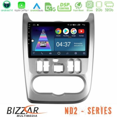 VL Garage - Bizzar ND2 Series 8Core Android14 2+32GB Dacia Duster/Sandero/Logan Navigation Multimedia Tablet 9" Με Carplay & Android Auto - VL-U-ND2-DC0766