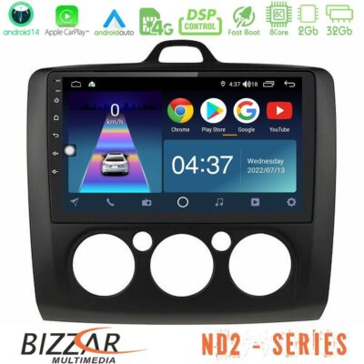 VL Garage - Bizzar ND2 Series 8Core Android14 2+32GB Ford Focus Manual AC Navigation Multimedia Tablet 9" (Μαύρο Χρώμα) Με Carplay & Android Auto - VL-U-ND2-FD0041MB