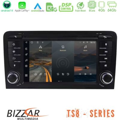 VL Garage - Bizzar Audi A3 8P 8core Android14 4+64GB Navigation Multimedia Deckless 7" με Carplay/AndroidAuto (OEM Style) - VL-U-TS8-AU63
