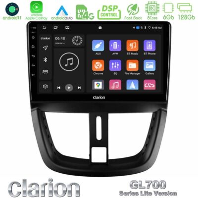 VL Garage - Clarion GL700 Lite Series 8Core Android11 6+128GB Peugeot 207 Navigation Multimedia Tablet 9" Με Carplay & Android Auto - VL-U-G76L-PG0688