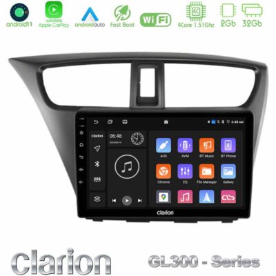 VL Garage - Clarion GL300 Series 4Core Android11 2+32GB Honda Civic Hatchback 2012-2015 Navigation Multimedia Tablet 9" Με Carplay & Android Auto - VL-U-GL3-HD0941