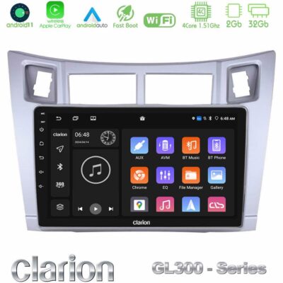 VL Garage - Clarion GL300 Series 4Core Android11 2+32GB Toyota Yaris Navigation Multimedia Tablet 9" (Ασημί Χρώμα) Με Carplay & Android Auto - VL-U-GL3-TY626S