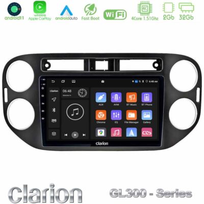 VL Garage - Clarion GL300 Series 4Core Android11 2+32GB VW Tiguan Navigation Multimedia Tablet 9" (23mm alarm button) Με Carplay & Android Auto - VL-U-GL3-VW0639