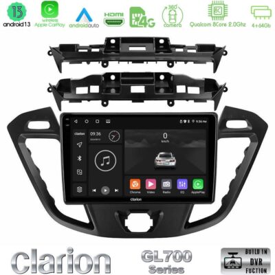 VL Garage - Clarion GL700 Series 8Core Android13 4+64GB Ford Transit Custom/Tourneo Custom Navigation Multimedia Tablet 9" Με Carplay & Android Auto - VL-U-GL7-FD680