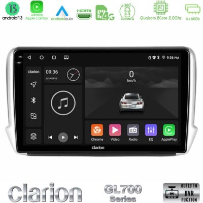 VL Garage - Clarion GL700 Series 8Core Android13 4+64GB Peugeot 208/2008 Navigation Multimedia Tablet 10" Με Carplay & Android Auto - VL-U-GL7-PG0164