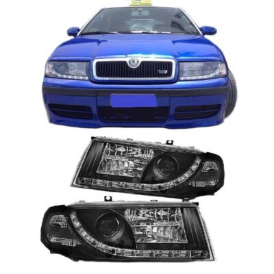 VL Garage - Μπροστινά Φανάρια Set Για Skoda Octavia 1U 00-10 DRL Μαύρα H1/H1/H7 Sonar - VL-0005429