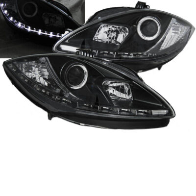 VL Garage - Μπροστινά Φανάρια Set Για Seat Leon 1P 09-13 Facelift DRL Μαύρα H1/H1 Sonar - VL-0010890