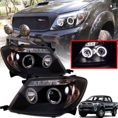 VL Garage - Μπροστινά Φανάρια Set Για Toyota Hilux 05-11 Angel Eyes & Led Black H1/H1 Manual Sonar - VL-0012083
