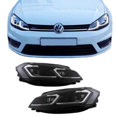 VL Garage - Μπροστινά Φανάρια Set Για Vw Golf VII (7) 12-17 Look 7.5 GTI Μαύρα/ Ασημί Γραμμή H7 Με Μοτέρ Carner - VL-0019493