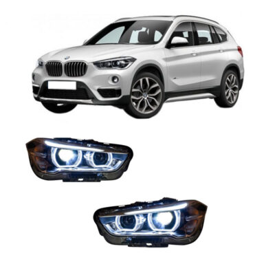VL Garage - Μπροστινά Φανάρια Set Για Bmw X1 F48 15+ Angel Eyes Full Led Upgrade Μαύρα Με Μοτέρ - VL-0020201