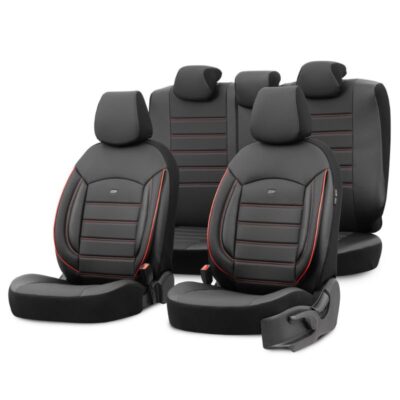 VL Garage - Καλύμματα Αυτοκινήτου Otom Inspire Design Universal Full Δερματίνη Σετ Εμπρός / Πίσω 11 Τεμαχίων Μαύρο Με Κόκκινη Ραφή INS-3503 - VL-0029979