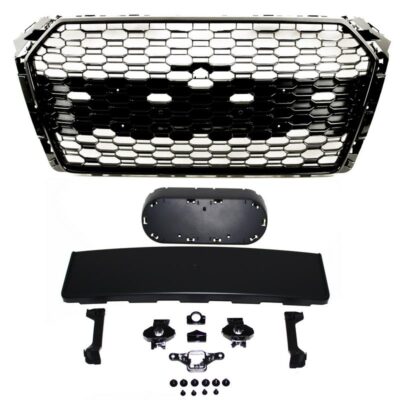 VL Garage - Μάσκα Για Audi A4 B9 16-19 RS4 Look Κυψελωτή Γυαλιστερό Μαύρο 1 Τεμάχιο Made in Taiwan - VL-0030425