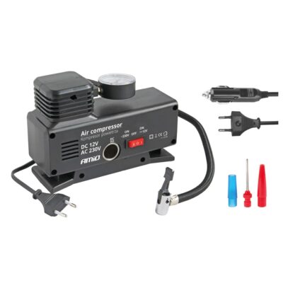 VL Garage - ΚΟΜΠΡΕΣΕΡ ΑΕΡΑ ΠΛΑΣΤΙΚΟ 12V/220V 18BAR-250PSI (ΜΑΝΟΜΕΤΡΟ/ΦΙΣ/4 ΑΝΤΑΠΤΟΡΕΣ/ΚΑΛΩΔΙΟ 300cm) AMiO - 1 ΤΕΜ. - VL-02188