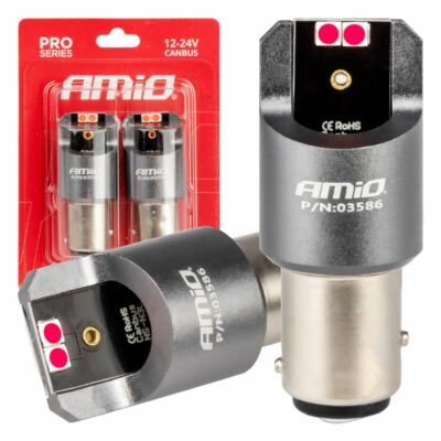 VL Garage - ΛΑΜΠΑΚΙΑ P21/5W BAY15d 12/24V 6.000K 4xSMD LED CAN-BUS ΚΟΚΚΙΝΟ PRO SERIES AMIO - 2 Τεμ. - VL-03586