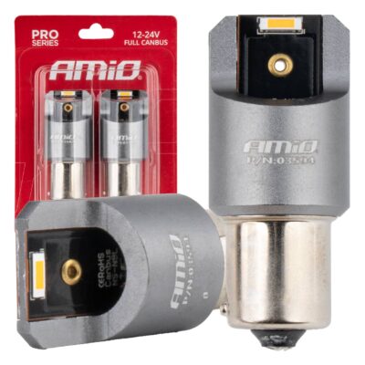 VL Garage - ΛΑΜΠΑΚΙΑ PY21W BAU15s 12/24V 6.000K 2xSMD LED FULL CAN-BUS ΠΟΡΤΟΚΑΛΙ PRO SERIES AMIO - 2 Τεμ. - VL-03594
