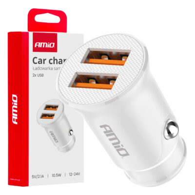 VL Garage - ΦΟΡΤΙΣΤΗΣ ΑΝΑΠΤΗΡΑ 12/24V ΜΕ 2 ΘΥΡΕΣ 2xUSB 10.5W 5V/2.1A ΛΕΥΚΟΣ AMIO - 1 Τεμ. - VL-03879/AM
