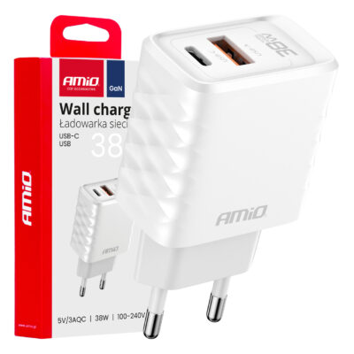 VL Garage - ΦΟΡΤΙΣΤΗΣ ΜΕ ΟΙΚΙΑΚΗ ΠΡΙΖΑ ΜΕ 2 ΘΥΡΕΣ USB-A+USB-C 38W 100-240V ΛΕΥΚΟ AMIO - 1 Τεμ. - VL-04287/AM