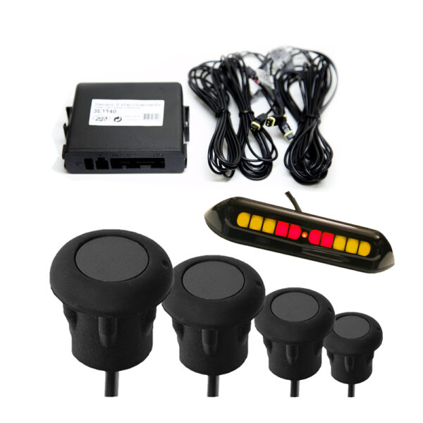 VL Garage - ΣΥΣΤΗΜΑ ΠΑΡΚΑΡΙΣΜΑΤΟΣ 12V ΜΕ 4 ΑΙΣΘΗΤΗΡΕΣ ΓΙΑ ΜΕΤΑΛΛΙΚΟΥΣ ΠΡΟΦΥΛΑΚΤΗΡΕΣ ΠΙΣΩ ΣΕ ΜΑΥΡΟ ΧΡΩΜΑ ΜΕ ΟΘΟΝΗ & BUZZER DGA - 1 σετ. - VL-3E1945