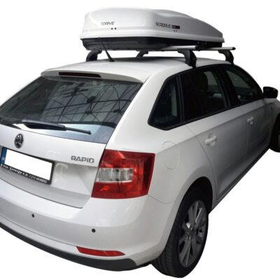 VL Garage - KIT ΜΕ ΜΠΑΡΕΣ ΟΡΟΦΗΣ ΓΙΑ SKODA RAPID SPACEBACK 5D 2013> ΑΛΟΥΜΙΝΙΟΥ & ΜΠΑΓΚΑΖΙΕΡΑ BOX 430 LT (ΛΕΥΚΗ-ΑΣΠΡΗ/ΓΥΑΛΙΣΤΕΡΗ) NORDRIVE - VL-MP.SK.007A/ND