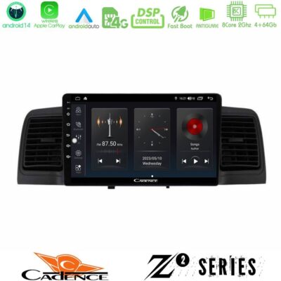 VL Garage - Cadence Z2 Series 8Core Android14 4+64GB Toyota Corolla 2002-2006 Navigation Multimedia Tablet 9" Με Carplay & Android Auto (Black) - VL-U-Z2-TY0254BL