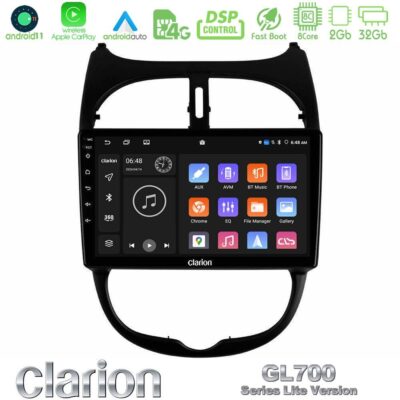 VL Garage - Clarion GL700 Lite Series 8Core Android11 2+32GB Peugeot 206 Navigation Multimedia Tablet 9" Με Carplay & Android Auto - VL-U-G72L-PG0540