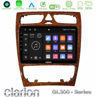 VL Garage - Clarion GL300 Series 4Core Android11 2+32GB Mercedes C Class (W203) Navigation Multimedia Tablet 9" (Wooden Style) Με Carplay & Android Auto - VL-U-GL3-MB0925W